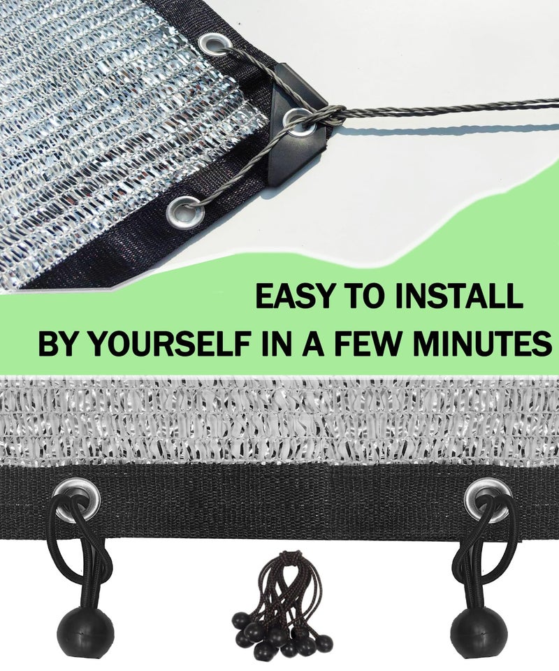 UNIUP 70% Aluminum Shade Cloth 6.5 FT x 8 FT, Durable Mesh Silver Tarps with Grommets and Ball Bungee, Sun Shade Net,Shading Antifreezing for Pet Shade, Car Cover, Patio Garden, Pergola,Plants Growing - Image 4